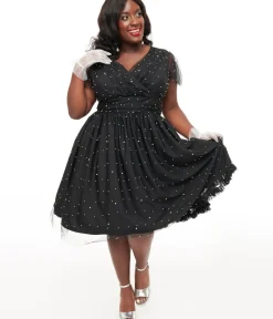 Unique Vintage Swing|Everyday Dresses>Magnolia Place Plus Size 1950s Black Faux Pearl Swing Dress