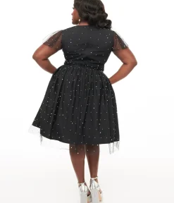 Unique Vintage Swing|Everyday Dresses>Magnolia Place Plus Size 1950s Black Faux Pearl Swing Dress