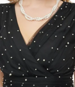 Unique Vintage Swing|Everyday Dresses>Magnolia Place 1950s Black Faux Pearl Swing Dress