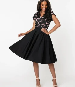 Unique Vintage Skirts|All Things Black>Magnolia Place 1950s Style Black High Waist Swing Skirt