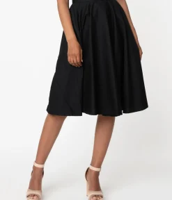 Unique Vintage Skirts|All Things Black>Magnolia Place 1950s Style Black High Waist Swing Skirt