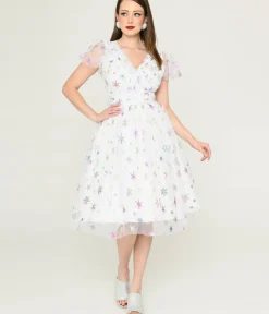 Unique Vintage Swing|Swing>Magnolia Place White & Sparkle Snowflake Midori Dress