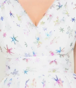 Unique Vintage Swing|Swing>Magnolia Place White & Sparkle Snowflake Midori Dress