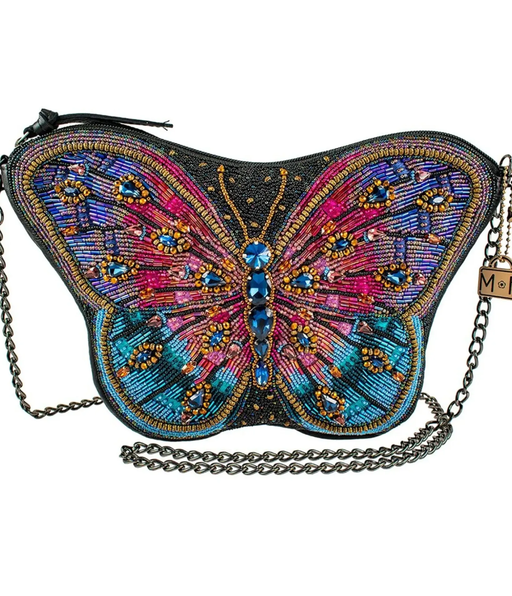 Unique Vintage All Things Pink|Novelty Bags>Mary Frances Pink & Purple Beaded Butterfly Crossbody Bag