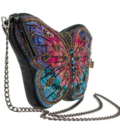 Unique Vintage All Things Pink|Novelty Bags>Mary Frances Pink & Purple Beaded Butterfly Crossbody Bag