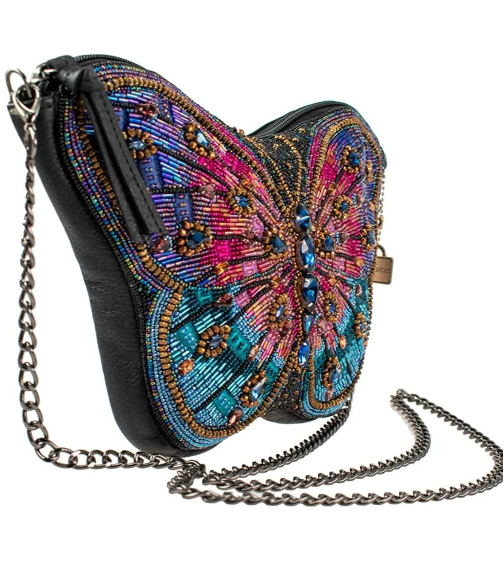 Unique Vintage All Things Pink|Novelty Bags>Mary Frances Pink & Purple Beaded Butterfly Crossbody Bag