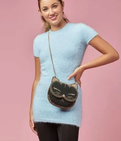 Unique Vintage Novelty Bags>Mary Frances Whiskers Cat Crossbody Bag