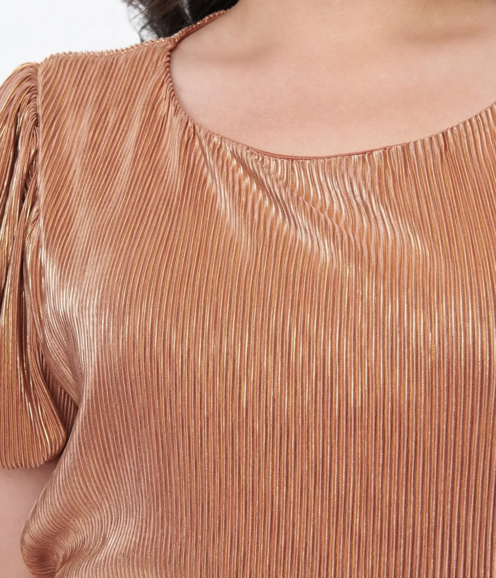 Unique Vintage Work Wear>Metallic Copper Ribbed Blouse