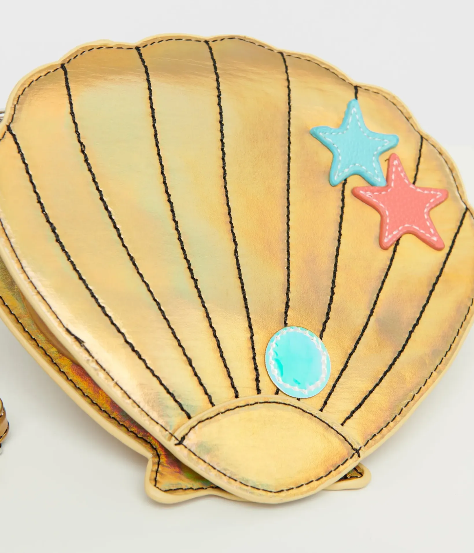 Unique Vintage Summer Vacation|Novelty Bags>Metallic Gold Sea Shell Crossbody Bag