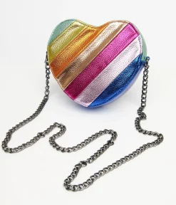 Unique Vintage Pride|Novelty Bags>Metallic Rainbow Heart Leatherette Crossbody Bag