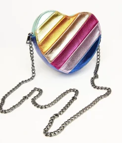 Unique Vintage Pride|Novelty Bags>Metallic Rainbow Heart Leatherette Crossbody Bag