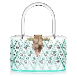 Unique Vintage Novelty Bags>Milanblocks 1950s Spearmint Ice Crystal Acrylic Box Clutch Handbag