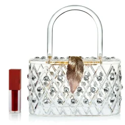 Unique Vintage Novelty Bags>Milanblocks 1950s The Princess Clear Crystal Acrylic Box Clutch Handbag