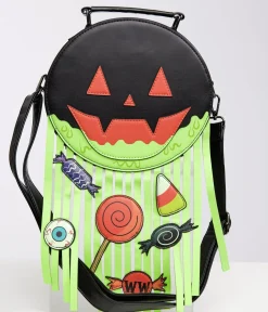 Unique Vintage Novelty Bags>Mini Pumpkin Neon Green Barf Bag