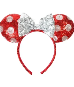 Unique Vintage All Things Red|Headbands>Minnie Mouse Red & White Polka Dot Sequin Plush Headband