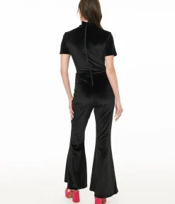 Unique Vintage Rompers & Jumpsuits|All Things Black>Miracle Eye Black Velvet Bell Bottom Jagger Jumpsuit