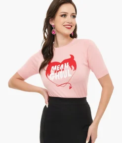 Unique Vintage Sweaters & Cardigans|All Things Pink>Mischief Made Pink Mean Ghoul Short Sleeve Sweater