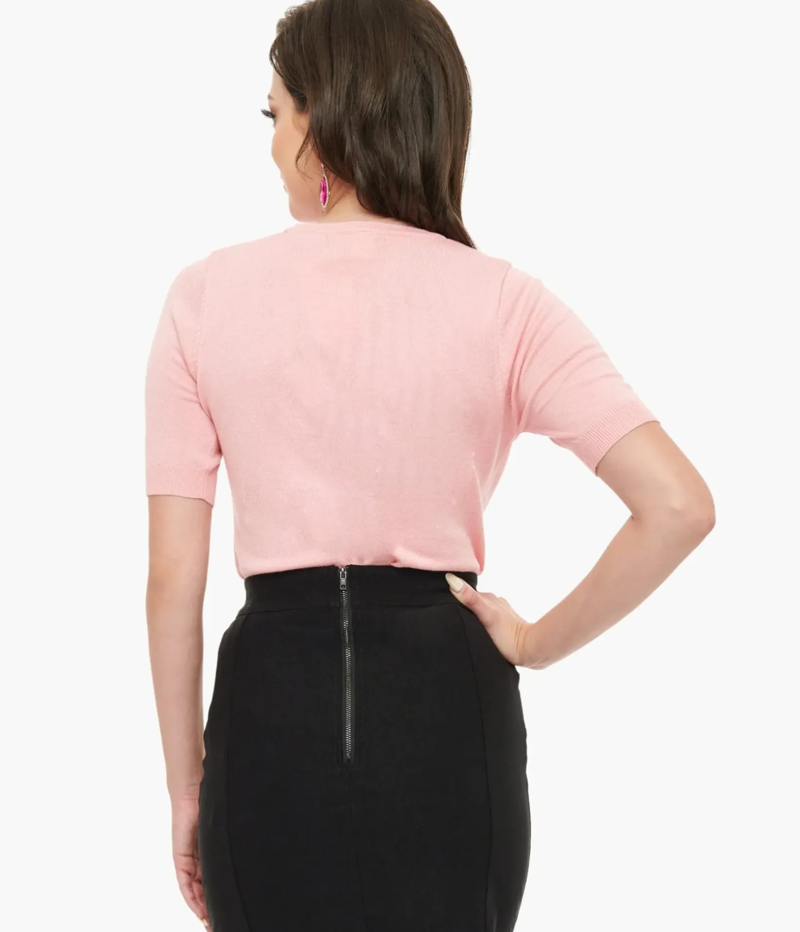 Unique Vintage Sweaters & Cardigans|All Things Pink>Mischief Made Pink Mean Ghoul Short Sleeve Sweater