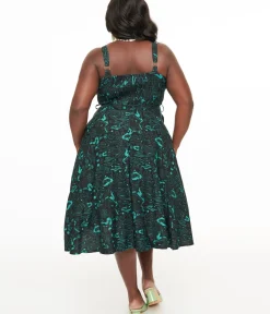 Unique Vintage Swing|Pocket Dresses>Miss Lulo Plus Size 1950s Teal Sea Witch Print Lori Swing Dress