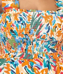 Unique Vintage Midi|Pocket Dresses>Multicolor Brush Stroke Florals Midi Dress