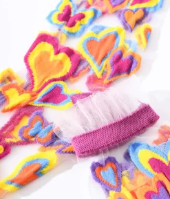 Unique Vintage Stockings & Tights>Multicolor Hearts Sheer Ruffle Crew Socks