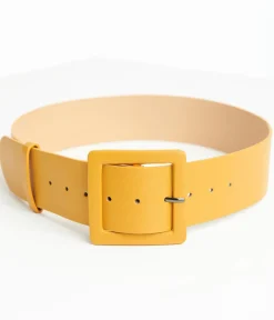 Unique Vintage Belts>Mustard Leatherette Wide Belt