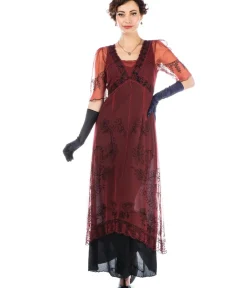 Unique Vintage Special Occasion|Bridesmaid Dresses>Nataya 1920s Style Wine & Black Flapper Dress
