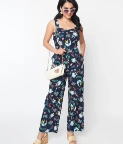 Unique Vintage Rompers & Jumpsuits|Rompers & Jumpsuits>Navy Blue Under the Sea Jumpsuit
