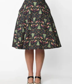 Unique Vintage Skirts>Navy Heritage Scandi Swing Skirt