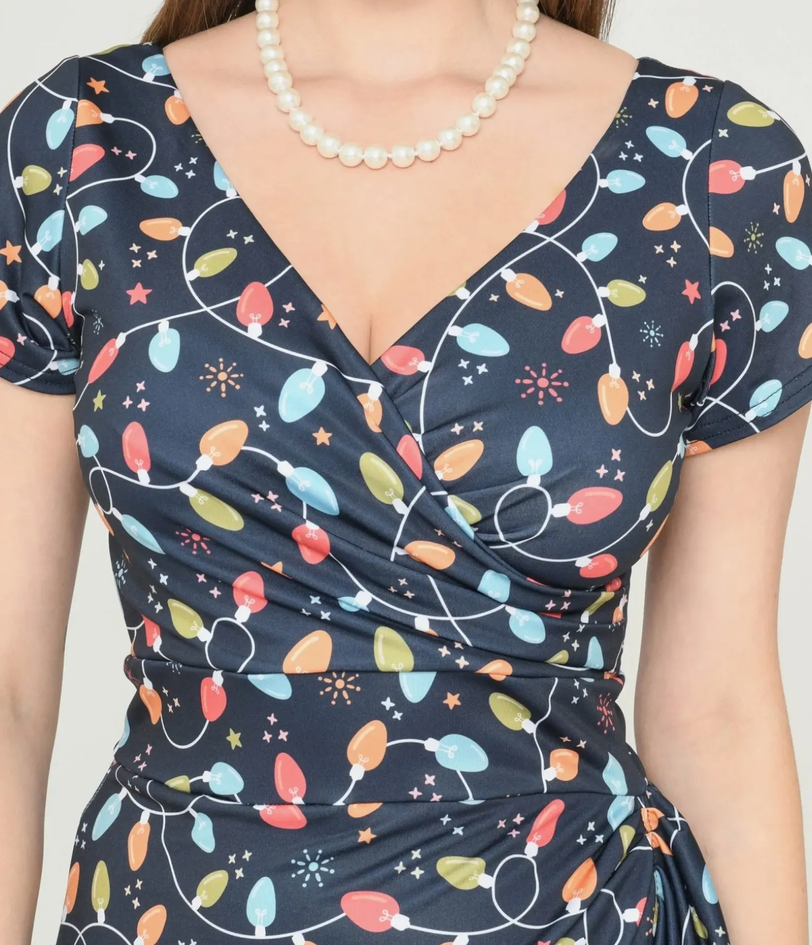 Unique Vintage Pencil|Everyday Dresses>Navy & Holiday Lights Wiggle Dress
