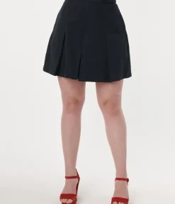 Unique Vintage Shorts>Navy Pleated Swish Shorts