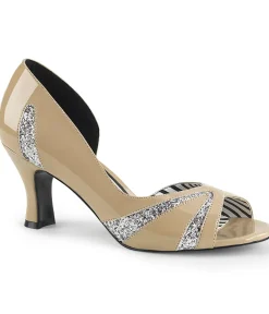 Unique Vintage Heels>Nude & Glitter D'Orsay Peep Toe Pump