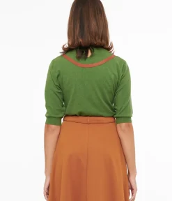 Unique Vintage Work Wear>Olive Green & Brown Knit Top