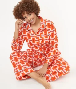 Unique Vintage All Things Red>Orange & Red Basket Plaid Pajama Bottoms