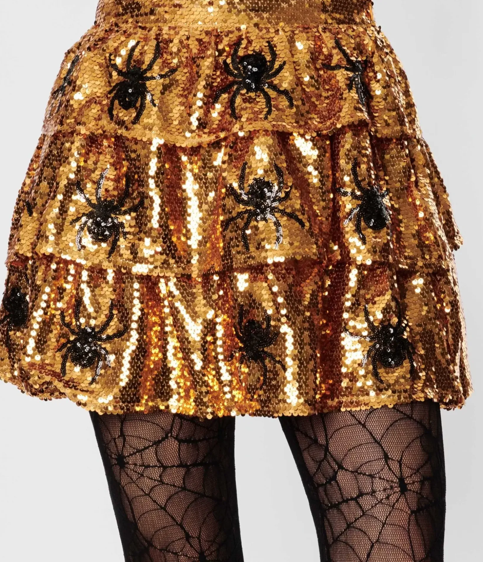 Unique Vintage Halloween>Orange Sequin & Spider Mini Skirt