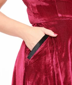Unique Vintage Fit & Flare|Pocket Dresses>Orchid Bloom 1950s Berry Velvet Kurt Roy Fit & Flare Dress