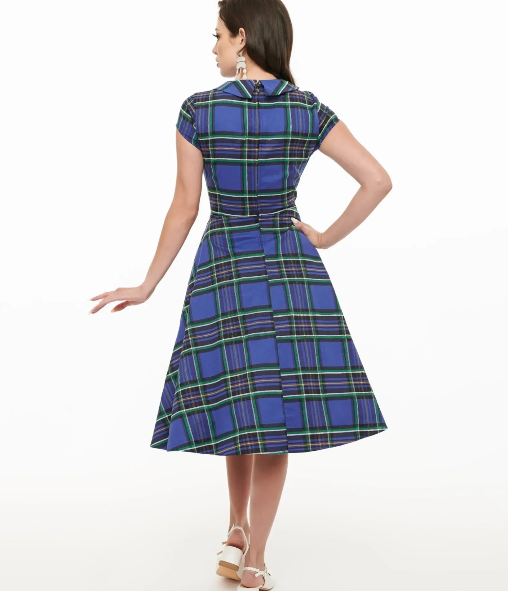 Unique Vintage Swing|Pocket Dresses>Orchid Bloom 1950s Blue Plaid Swing Dress