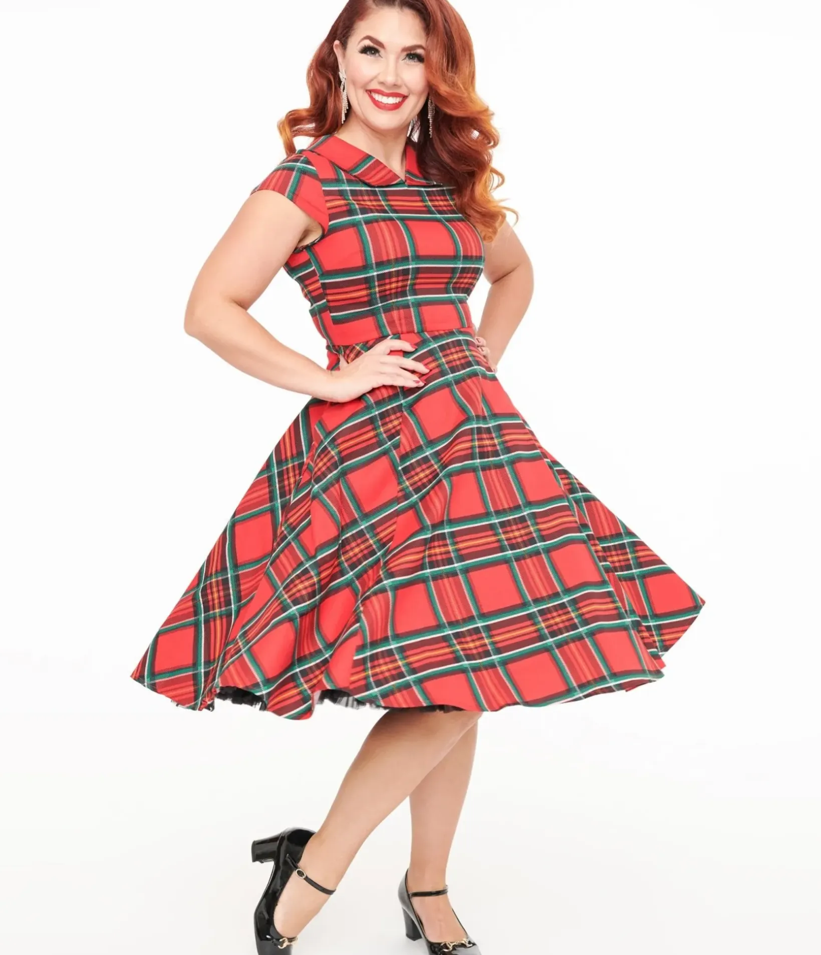 Unique Vintage Swing|Pocket Dresses>Orchid Bloom 1950s Red Plaid Swing Dress