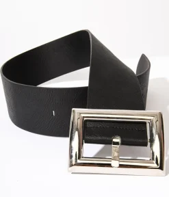 Unique Vintage Work Wear|Date Night Outfits>Oversized Silver Buckle Black Chunky Belt