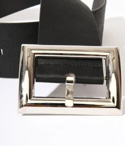 Unique Vintage Work Wear|Date Night Outfits>Oversized Silver Buckle Black Chunky Belt