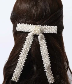 Unique Vintage Bachelorette|Hair Clips>Pearl Bow Barrette