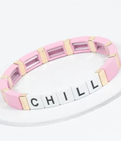 Unique Vintage All Things Pink>Pink & Gold Chill Word Bracelet