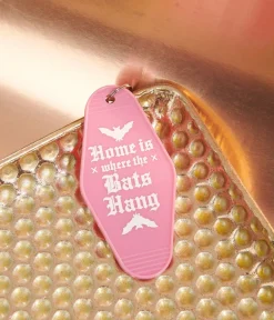 Unique Vintage Halloween|All Things Pink>Pink Home Is Where The Bats Hang Motel Keychain
