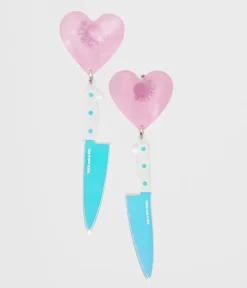 Unique Vintage Halloween|All Things Pink>Pink Iridescent Heart Knives Drop Earrings