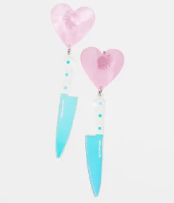 Unique Vintage Halloween|All Things Pink>Pink Iridescent Heart Knives Drop Earrings
