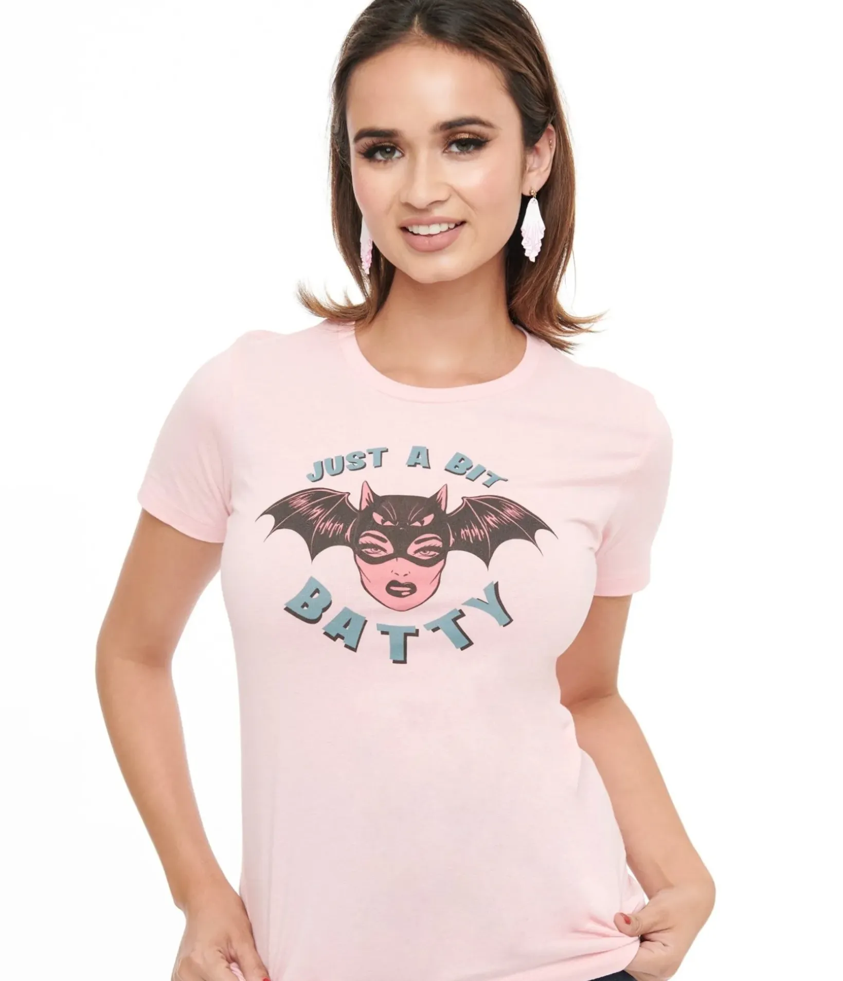 Unique Vintage Graphic Tees|All Things Pink>Pink Just A Bit Batty Fitted Graphic Tee