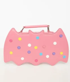 Unique Vintage All Things Pink|Novelty Bags>Pink Leatherette Circus Cookie Bat Crossbody Bag