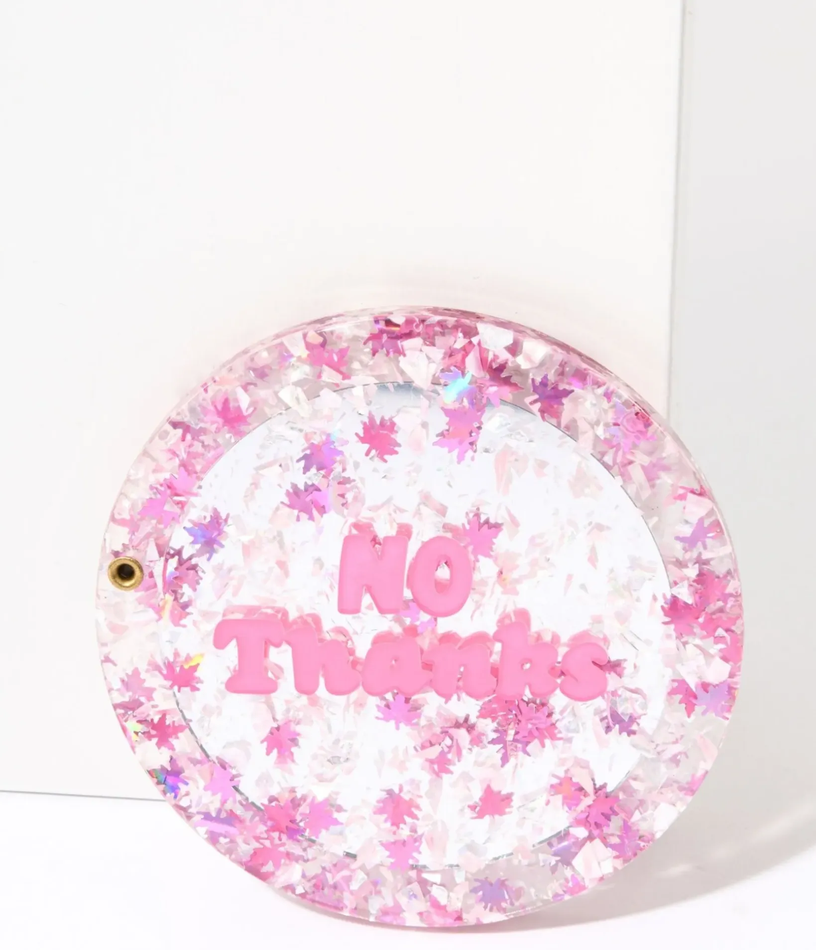 Unique Vintage All Things Pink|Beauty>Pink No Thanks Glitter Compact Pocket Mirror