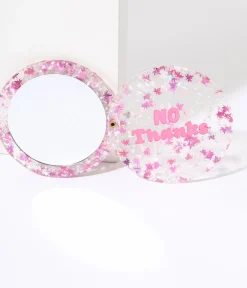 Unique Vintage All Things Pink|Beauty>Pink No Thanks Glitter Compact Pocket Mirror
