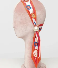 Unique Vintage All Things Pink|Headbands>Pink & Orange Floral Pearl Fabric Headband